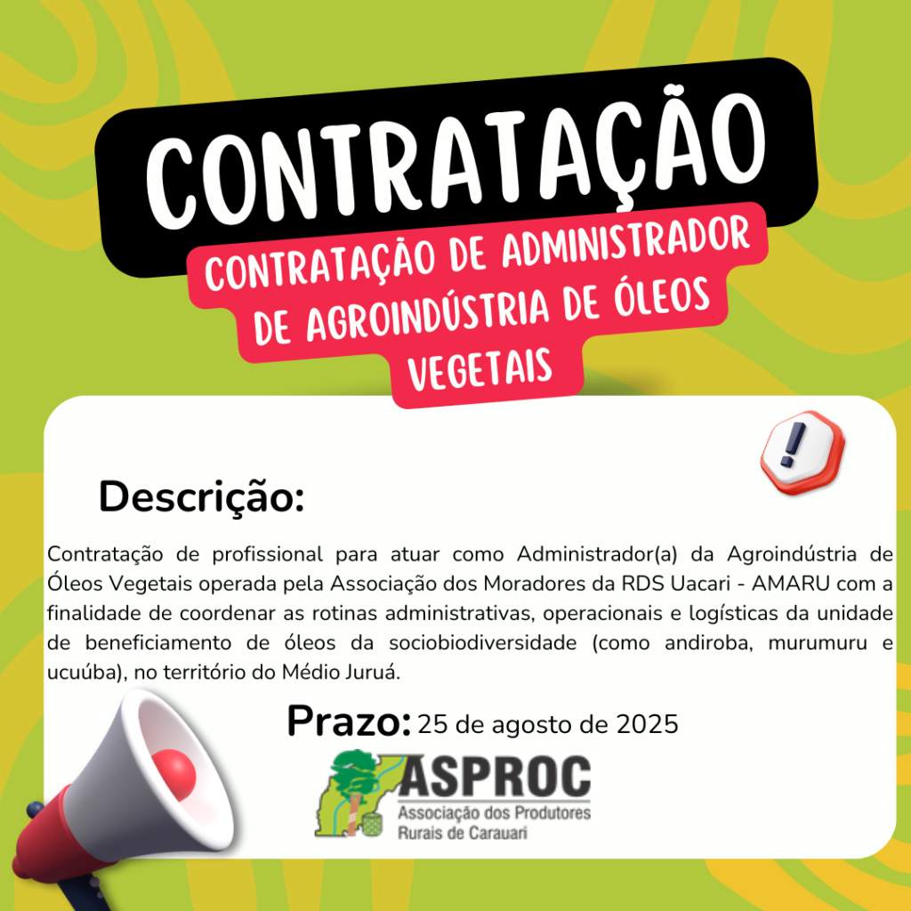 📢 Vaga Aberta – Administrador(a) de Agroindústria de Óleos Vegetais