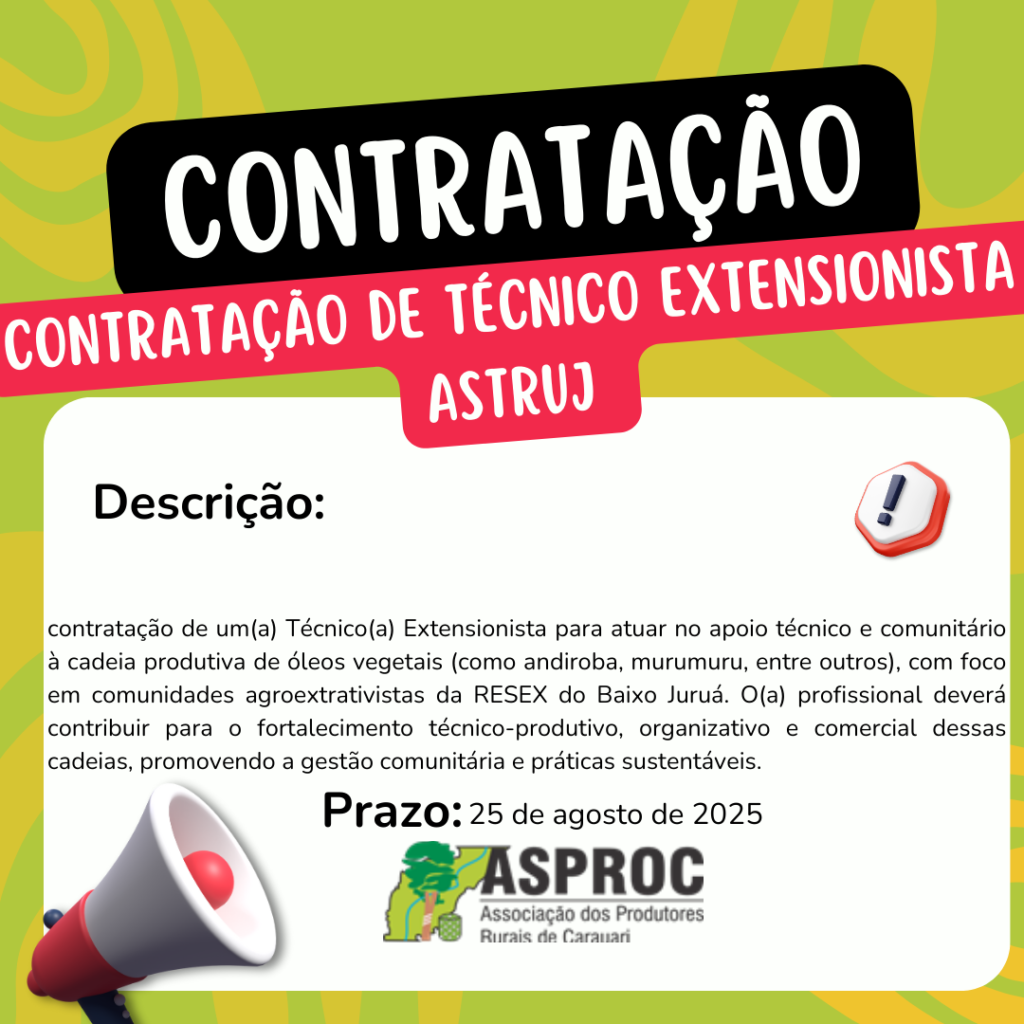 📢ASPROC abre vaga para Técnico(a) Extensionista – Cadeia de Óleos Vegetais (ASTRUJ)
