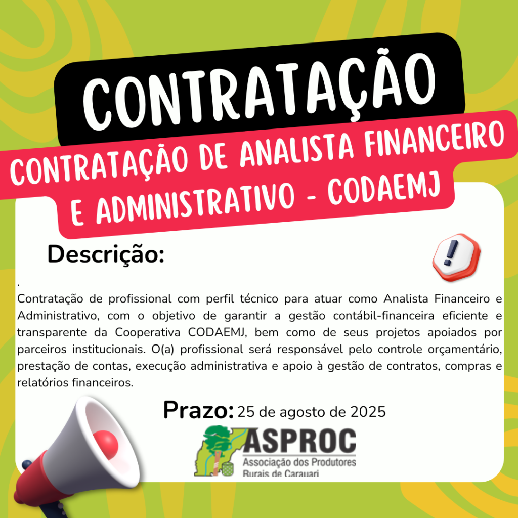 📢Vaga: Analista Financeiro e Administrativo – CODAEMJ