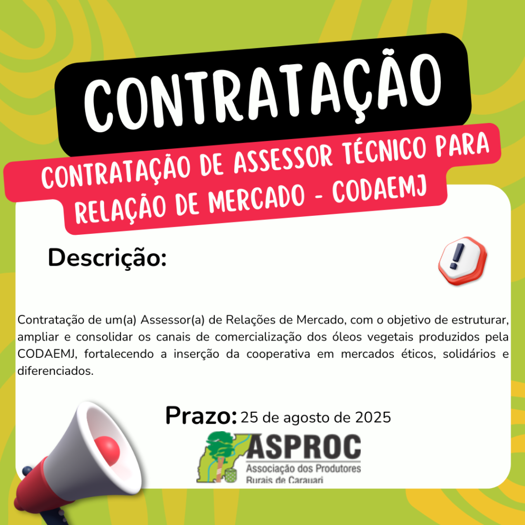 📢Vaga: Assessor(a) Técnico para Relação de Mercado – CODAEMJ