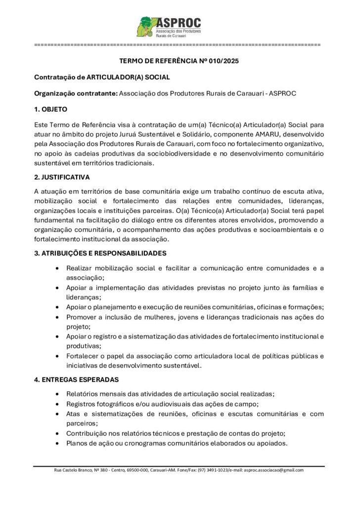 📢 Vaga Aberta – Articulador(a) Social (AMARU)